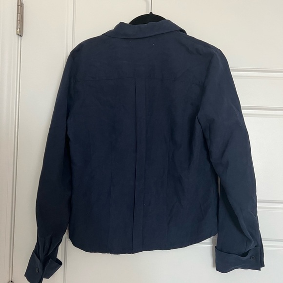 PASSPORTS Women’s Navy Blue Faux Suede Blouse Size Small - Picture 3 of 4